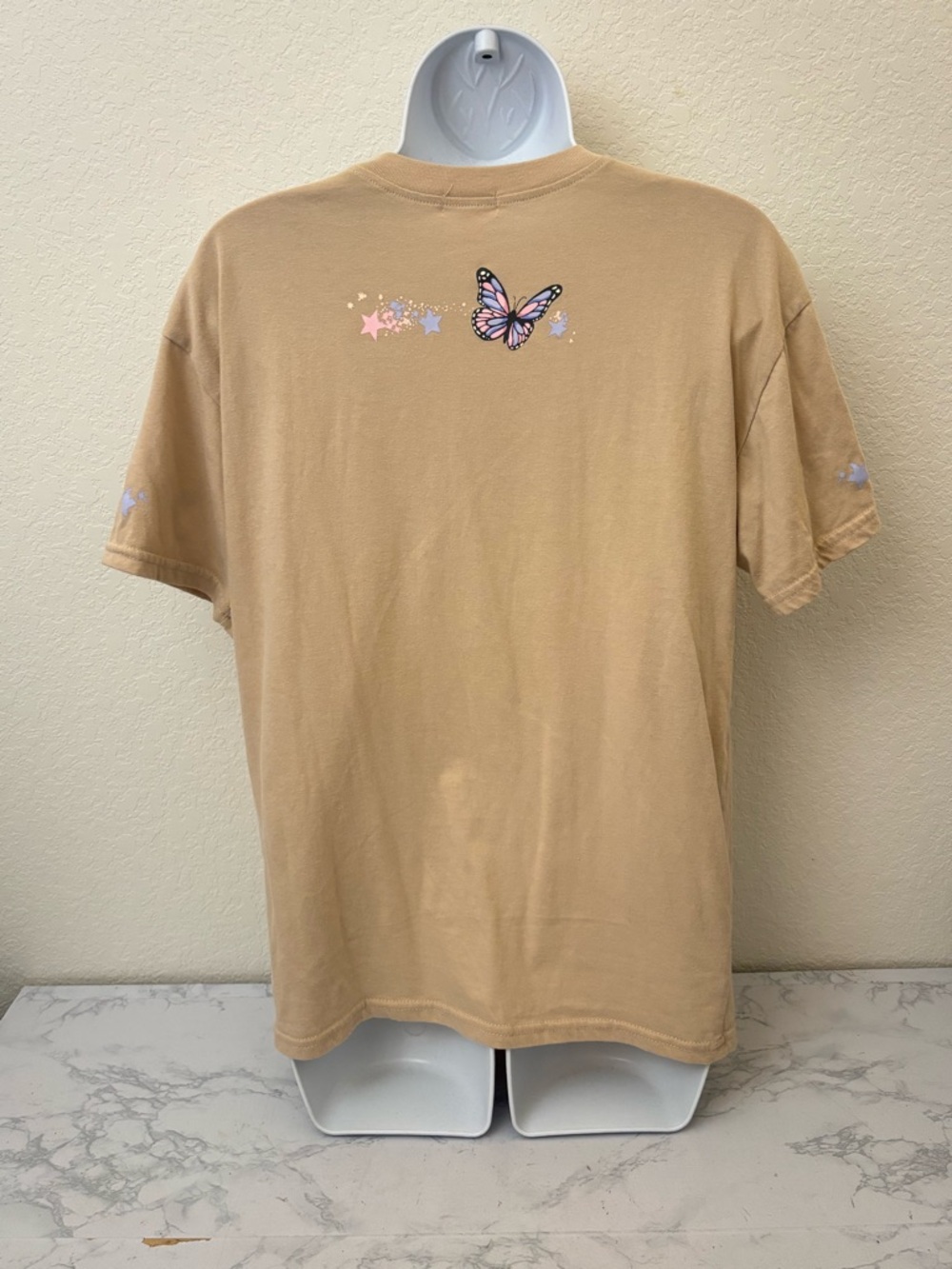 Orange Kiss Butterfly Graphic Womens S Y2K Babydoll Top Tan Moon Mushroom - Picture 4 of 6